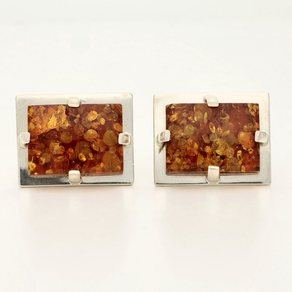 No Reserve Price - Cufflinks Silver - amber #3.2