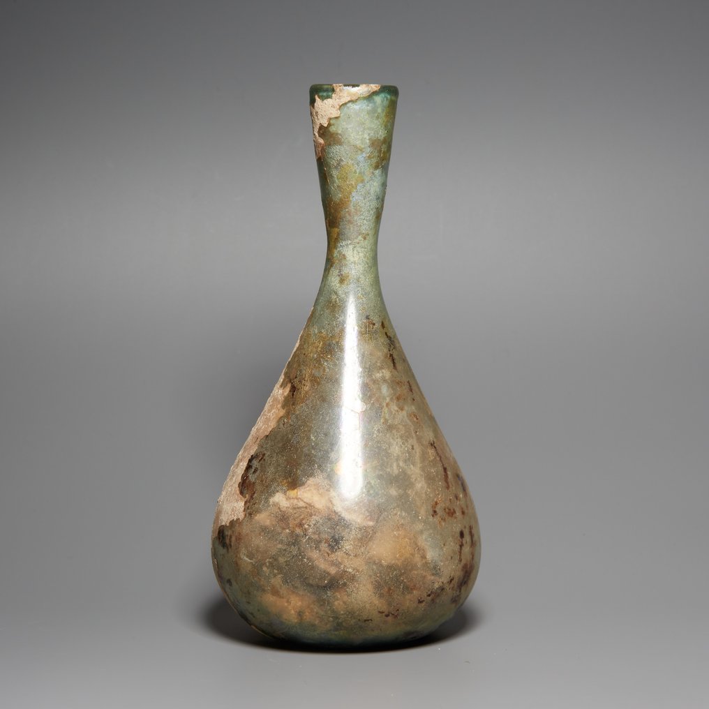Ancient Roman Glass Flask. 3rd century AD. 15.5 cm height. #2.1