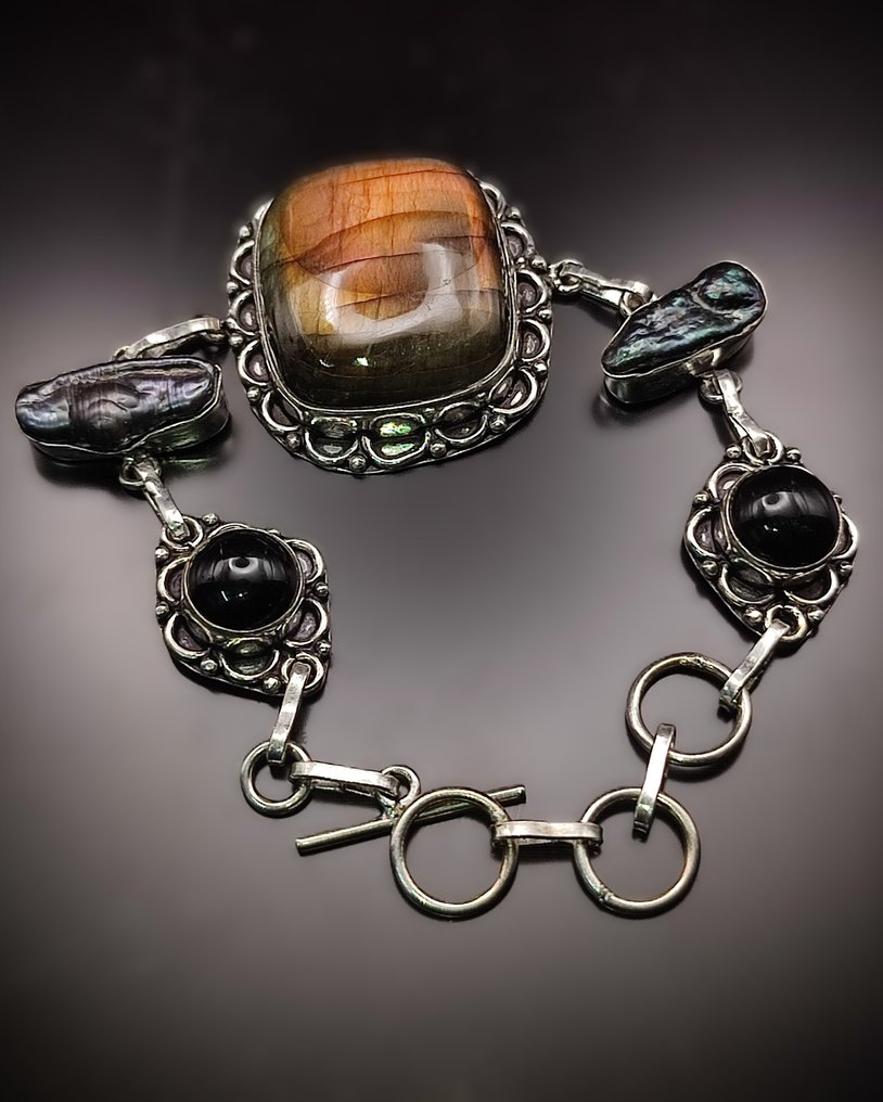 Schmuckstück ohne Mindestpreis, wunderschöne erste Qualität Labradorit- und Biwa-Perlen, - Armband #1.0