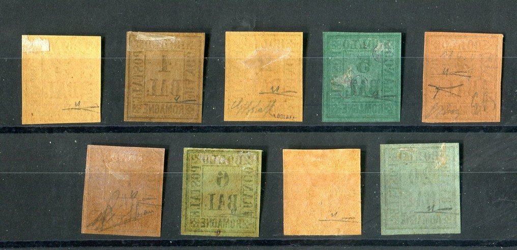 Antikke italienske stater - Romagne 1859 - Romagne, Midlertidig regjering. Den komplette serien, flerfirma og sertifisert. - Sassone 1-9. #2.1