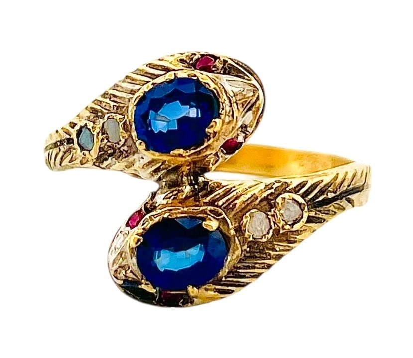 Senza Prezzo di Riserva - Anello - 9 kt Oro giallo, Argento Zaffiro - Diamante #2.1