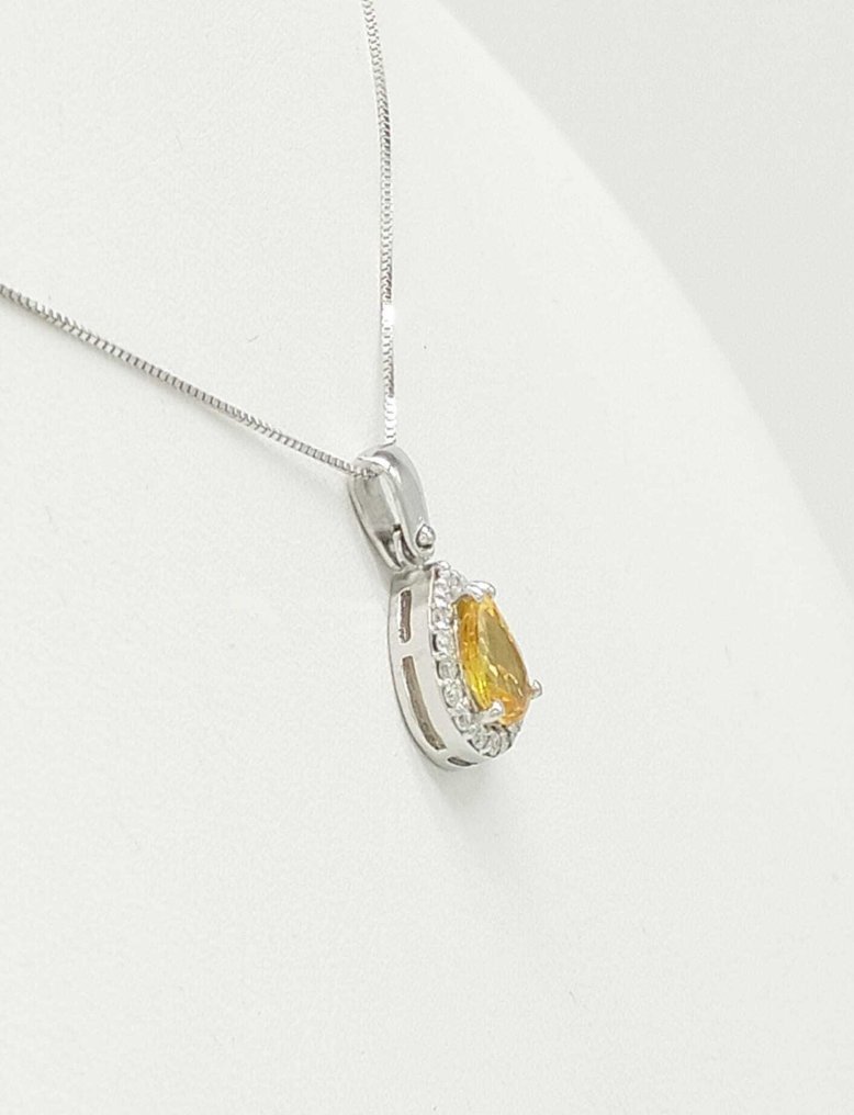 没有保留价 - 吊坠项链 - 14K包金 白金 蓝宝石 - 钻石 #3.2