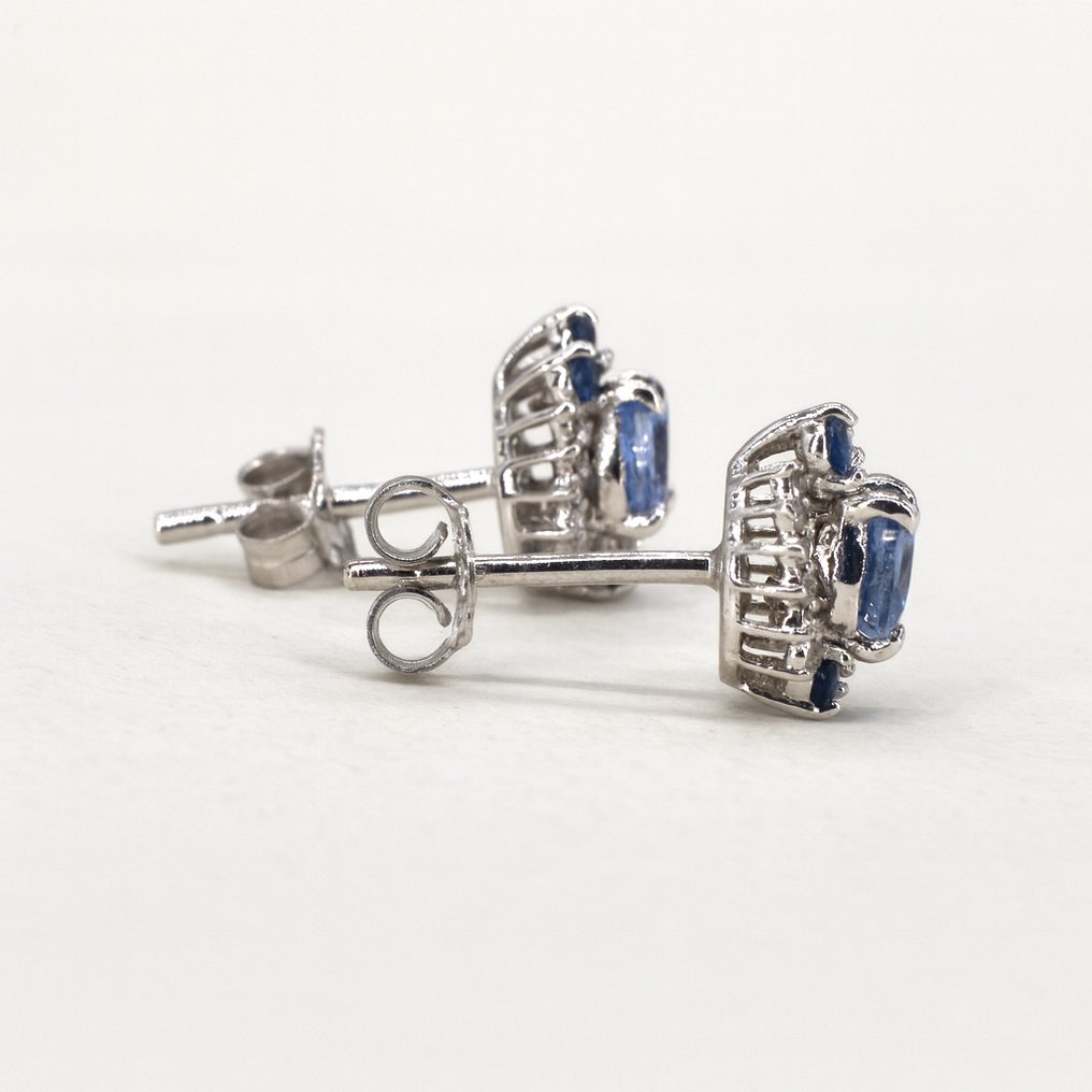 沒有保留價 - 耳環 - 18 克拉 白金 藍寶石 - 鉆石 #1.0
