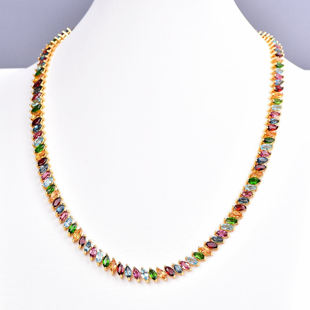 Utan reservationspris - Halsband Silver - Blandade ädelstenar - Certifierad #1.0