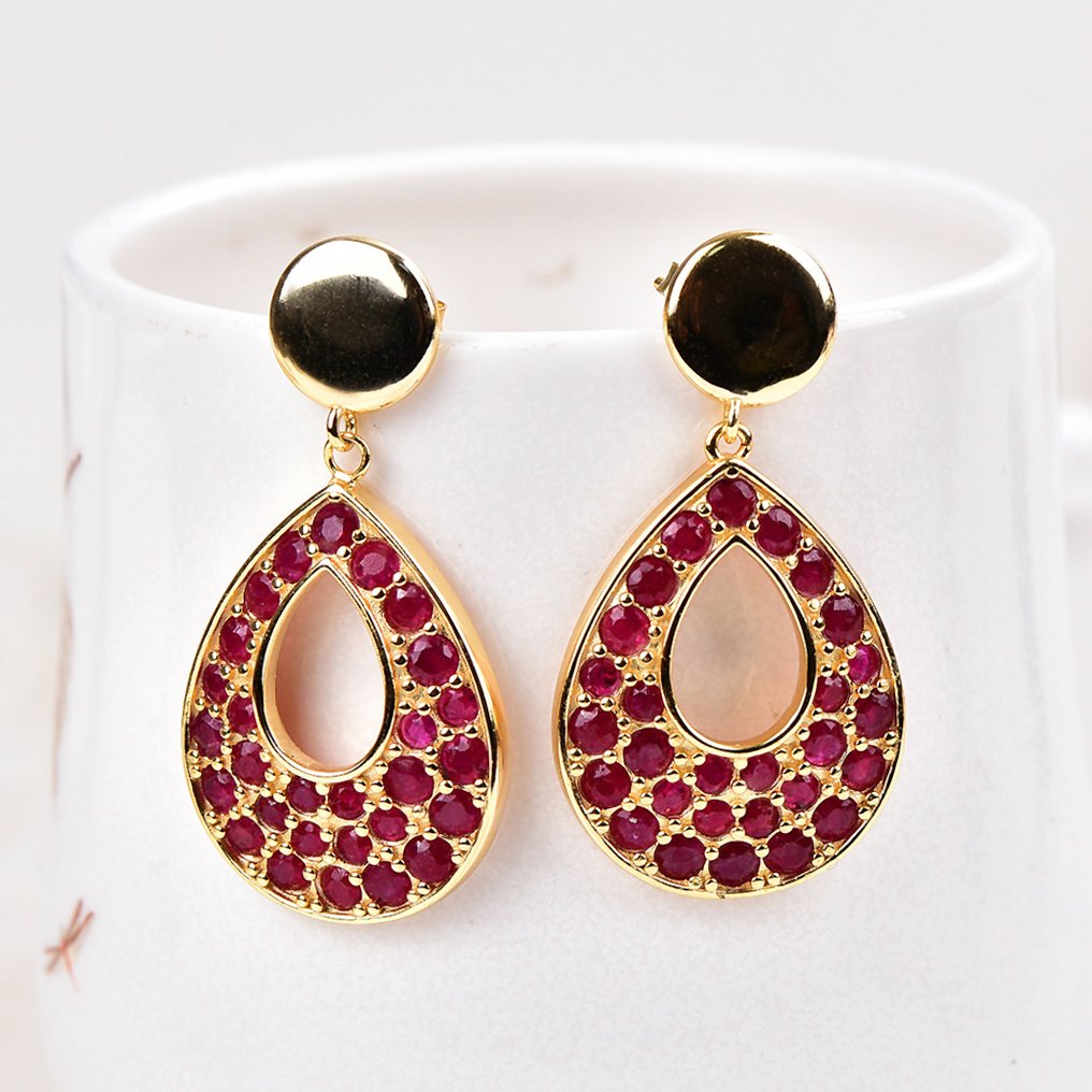 Sans Prix de Réserve - Boucles d'oreilles Argent - Ruby - Certifié #4.3