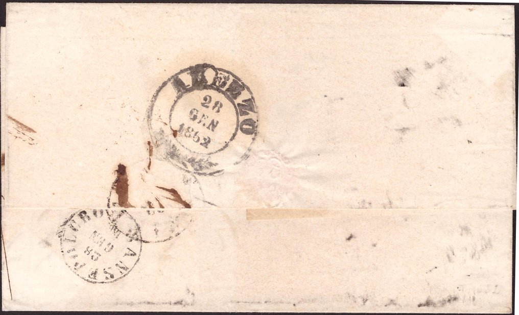 Αρχαία ιταλικά κράτη - Σαρδηνία 1862/1862 - Επιστολή με 10 κ. από Pieve S. Stefano, 5 σημεία. - Sassone 14Da #2.1