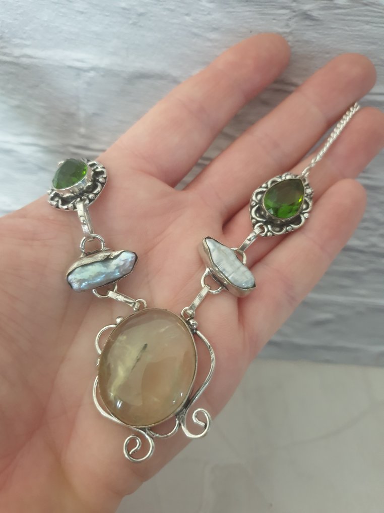 Ασημί, Πρεχνίτης, Μαργαριτάρι, Περίδος - Κολιέ με μενταγιόν #4.3