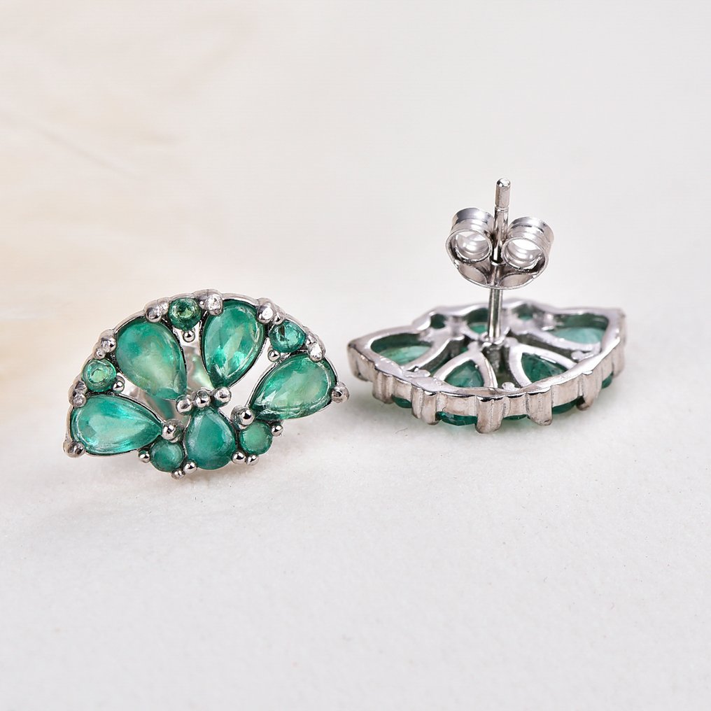 Nincs minimálár - Drop fülbevaló Ezüst - Emerald - Certified #4.3