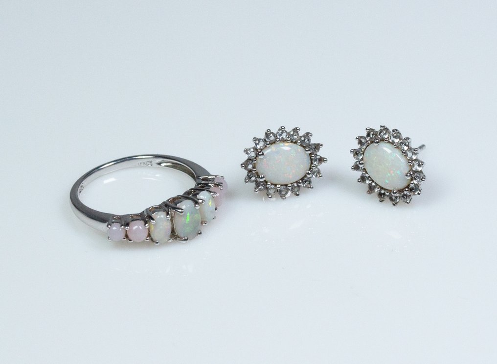 沒有保留價 - 兩件珠寶套裝 - 925 银 - 天然欧泊 - 蓝色托帕石 #2.1