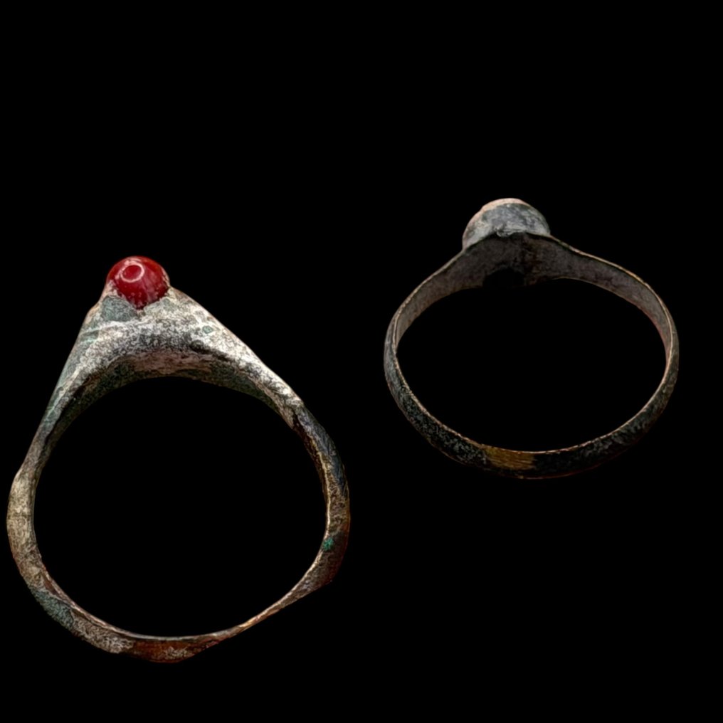 古代中世纪戒指带宝石 黄铜色 戒指 - 一套两件  (没有保留价) #3.2