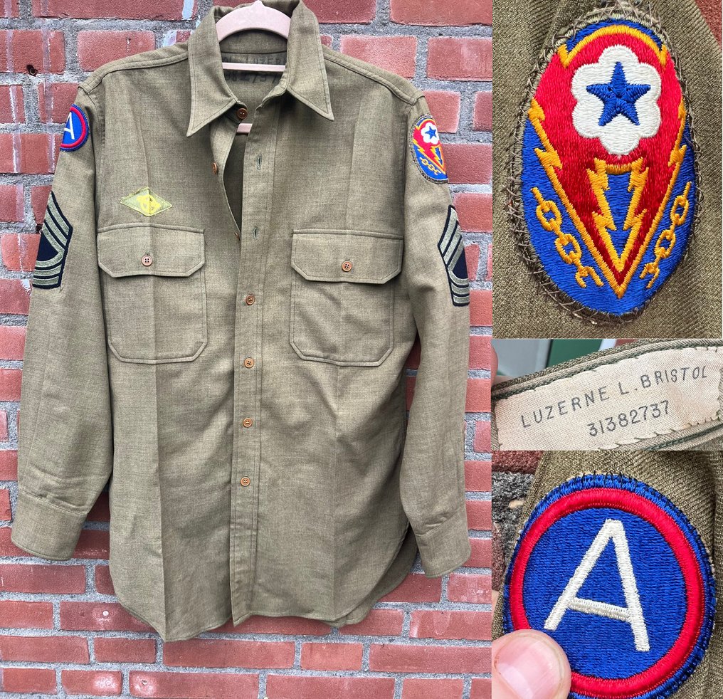 WW2 US Army Wool Shirt - 102nd Infantry Division / ADSEC - Named with tag & laundry number. - Military uniform #1.0