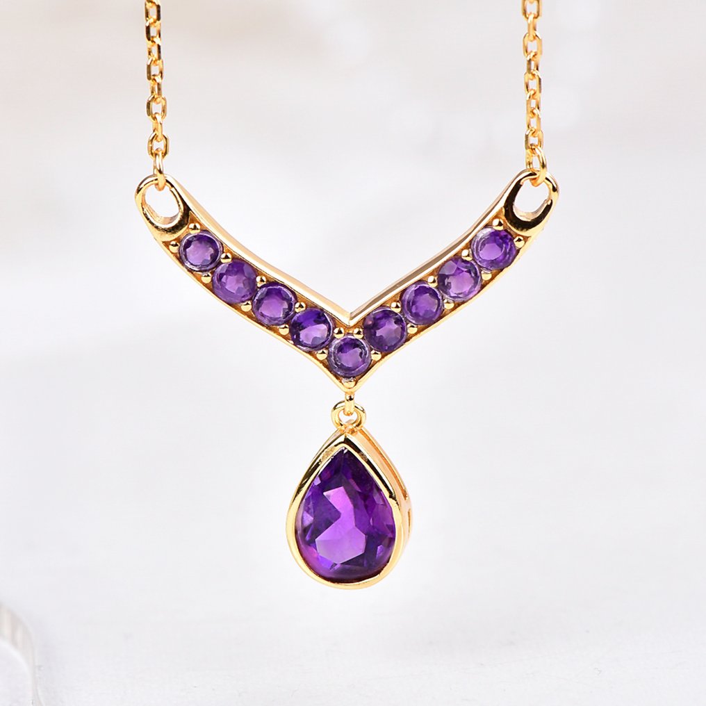 Zonder Minimumprijs - Halsketting Zilver - Amethyst - Certified #3.2