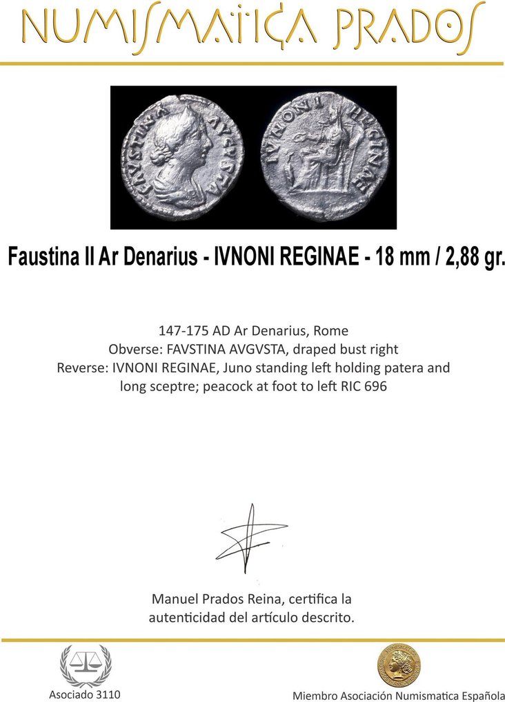 Ρωμαϊκή Αυτοκρατορία. Faustina I († AD 140/1). Denarius IVNONI REGINAE (χωρίς τιμή ασφαλείας) #1.0