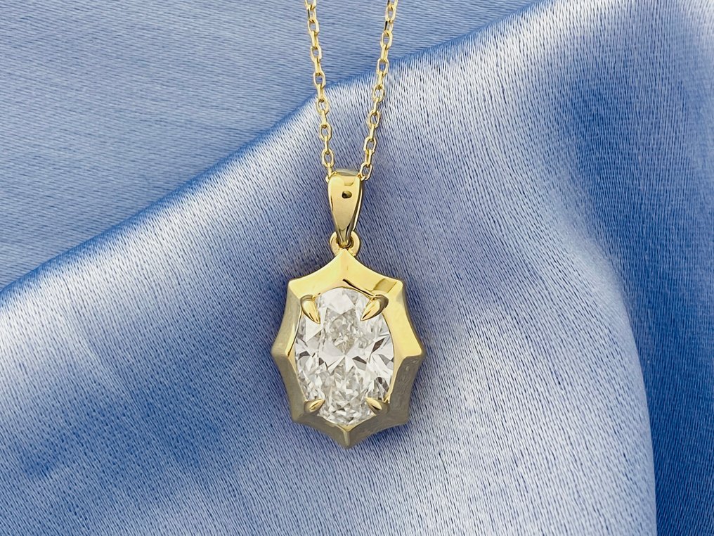 吊墜頸鏈 - 14 克拉 黃金 - 2.02ct. tw. 鉆石 (實驗室培育) #2.1