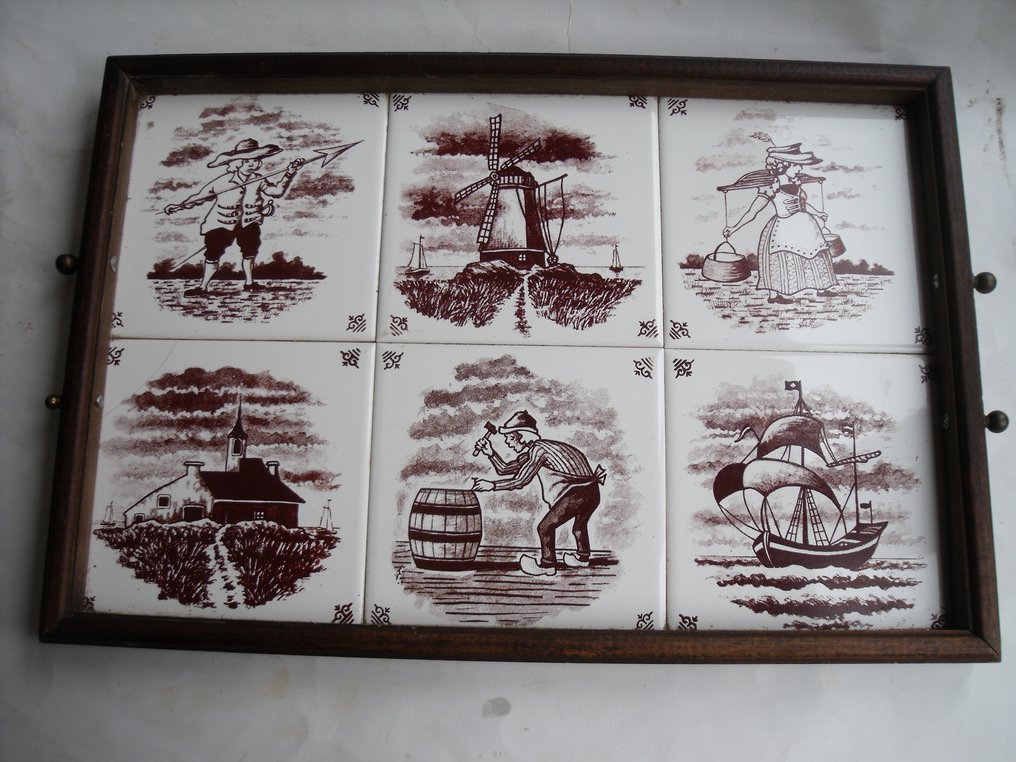 Piastrella - Navigazione e rurale - Porceleine Fles - 1900-1910 - Dipinto di piastrelle di Delft #4.3