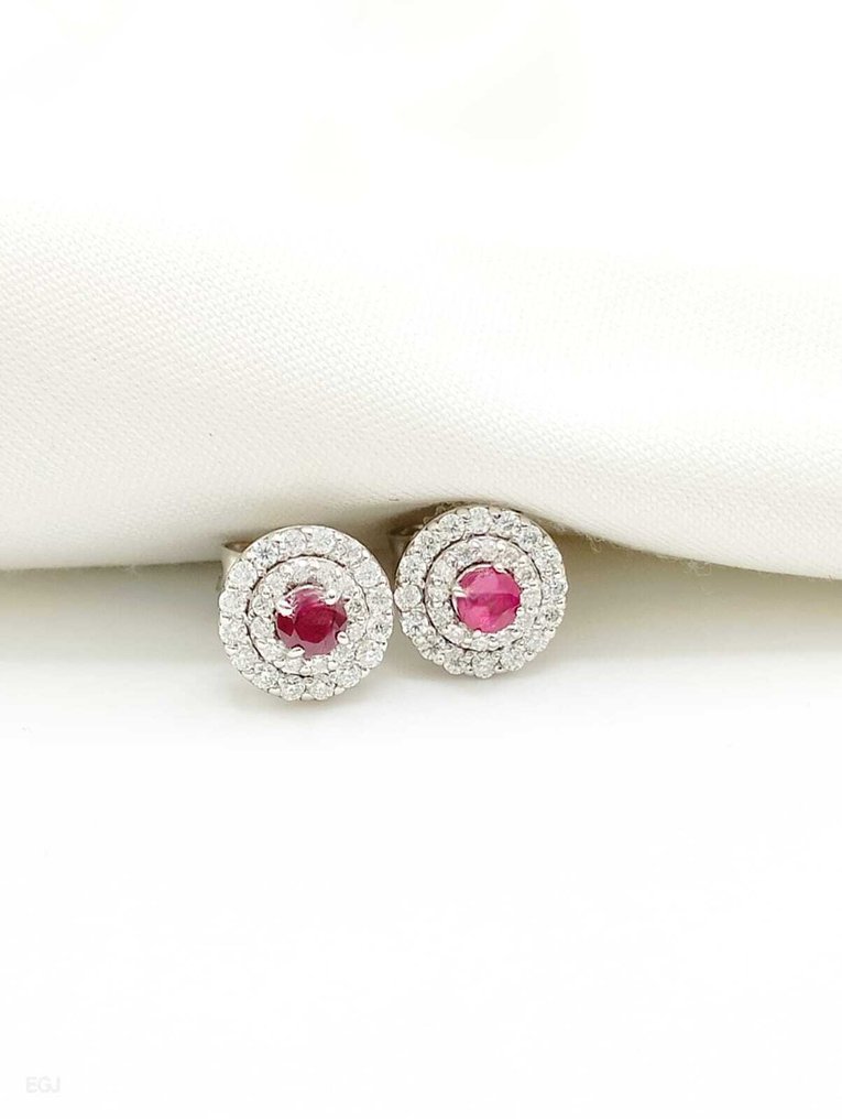 没有保留价 - 鸡尾酒耳环 - 14K包金 白金 -  1.59ct. tw. 红宝石 - 钻石 - 585 #3.2