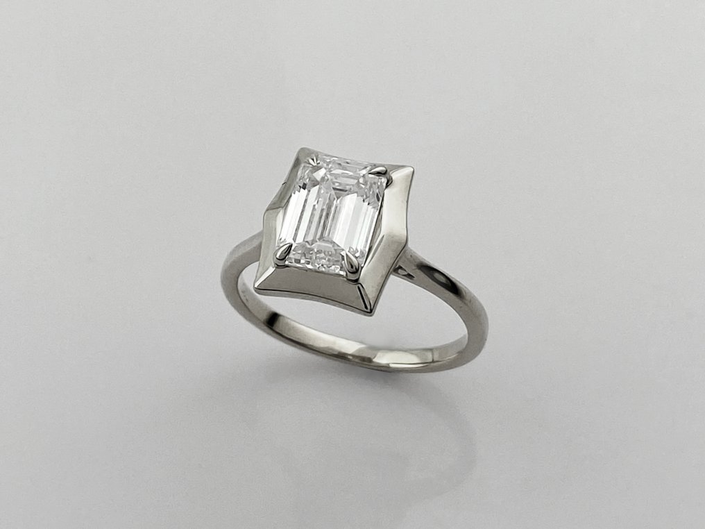 Sormus - 14 kt. Valkokulta - 2.04ct. tw. Timantti (Laboratoriossa kasvatettu) #1.0