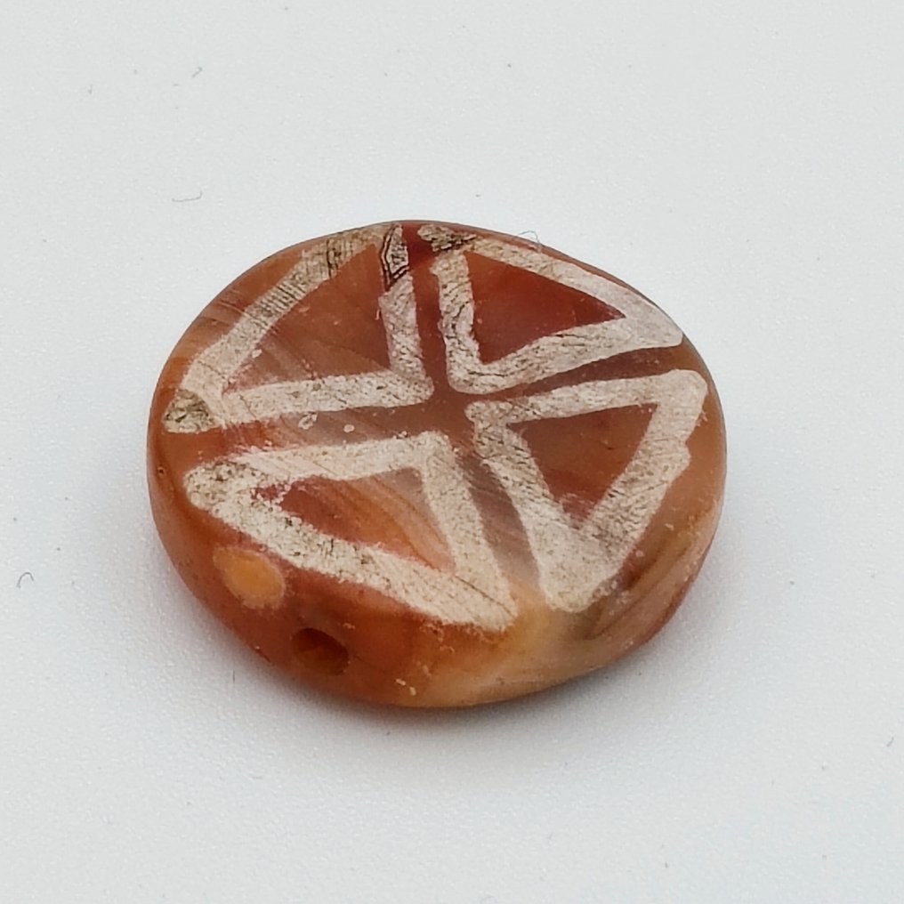 Ancient Burmese, Pyu States Etched Agate Bead Talisman with Special Design - 21 mm  (No Reserve Price) #1.0