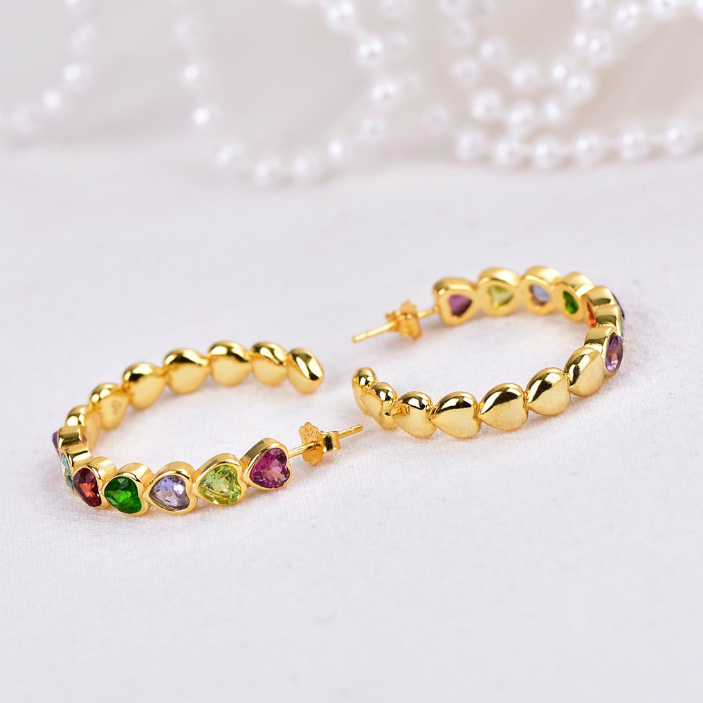 Senza Prezzo di Riserva - Orecchini Argento - Gemstone miste - Certificato #4.3