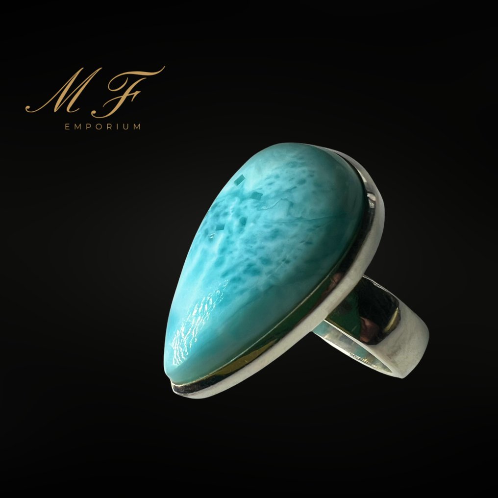 Αποκλειστική δαχτυλίδι με Larimar - σερβιρισμένο σε 925 ασήμι ροδιού. Ασήμι 925- 8.9 g - (1) #1.0