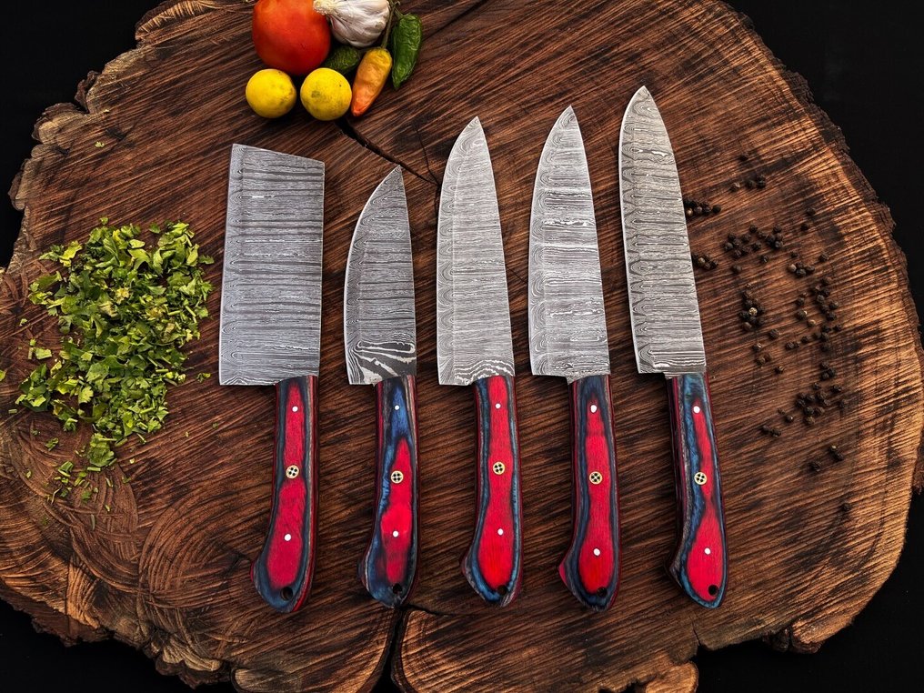 廚刀 - 厨房厨师刀具套装 目的:室内外日常用途 (UZ-277) - 美国异国木材柄和折叠钢 - 美國 - 厨房与烧烤套装 #1.0