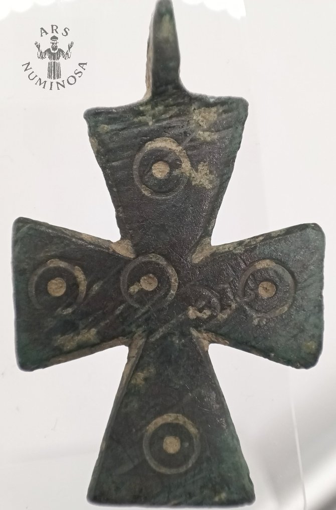 Byzantine Bronze Cross pendant with Five Wounds of Christ - 35 mm #1.0