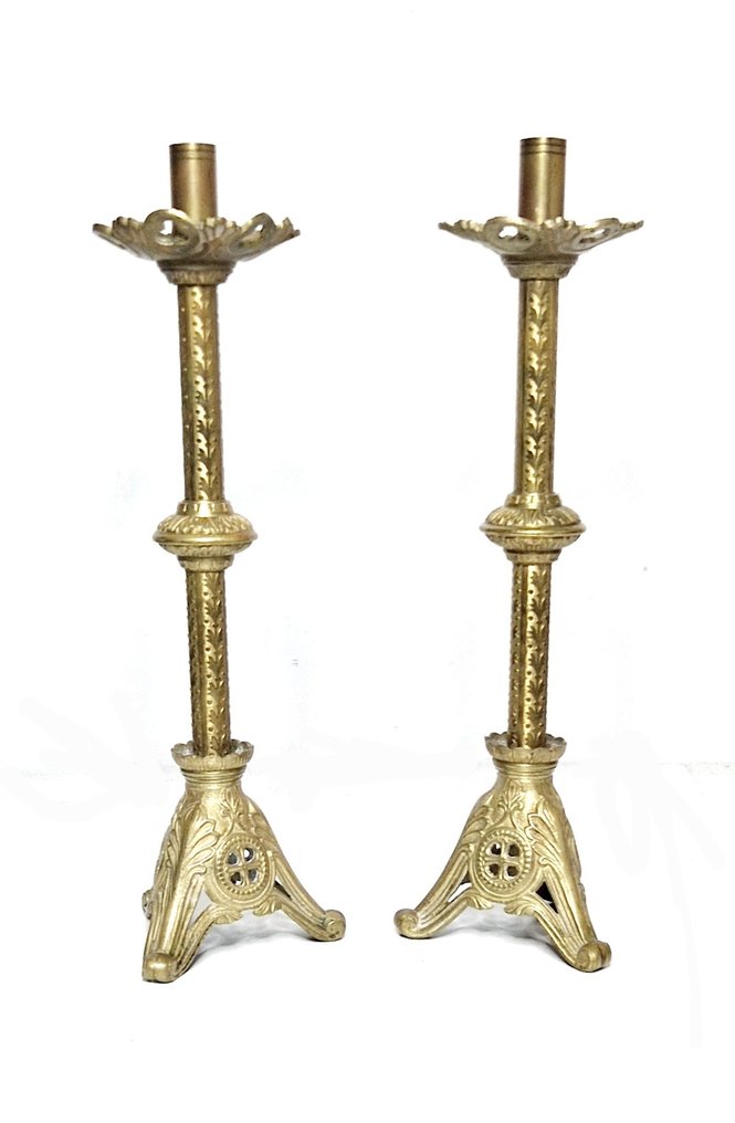 烛台 (2) - 黄铜色 - 一对祭坛蜡烛架 #3.2