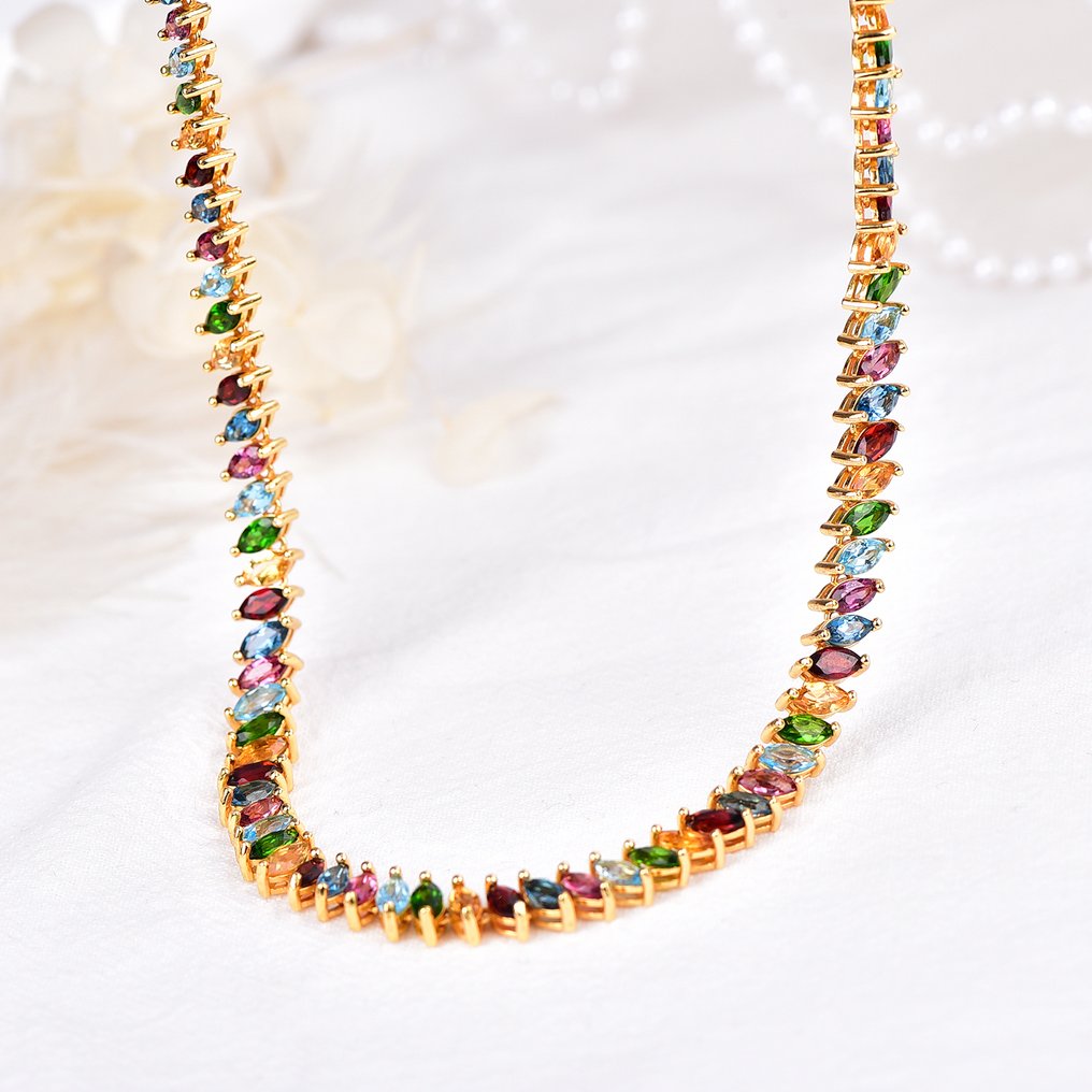 Sem preço de reserva - Colar Prata - Pedras preciosas variadas - Certificado #3.2