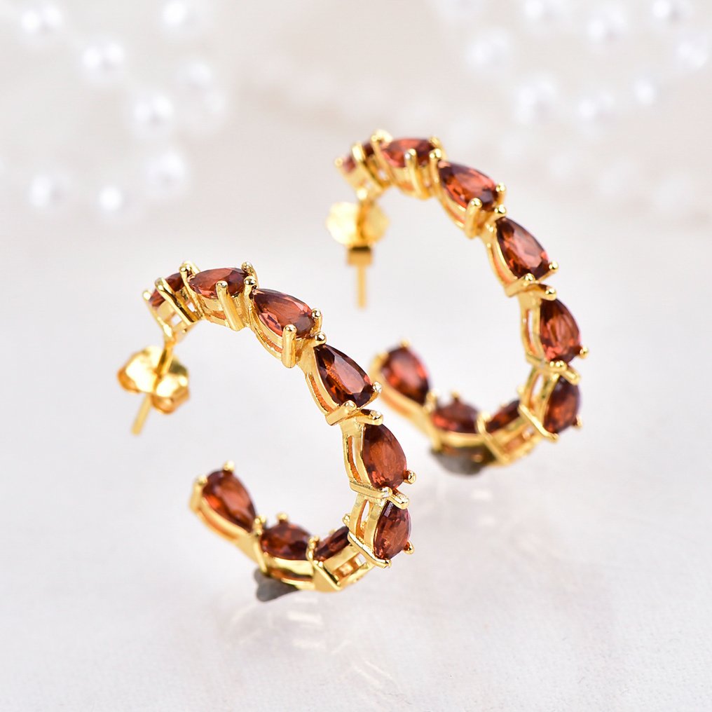 Senza Prezzo di Riserva - Orecchini Argento - Garnet - Certificato #3.2