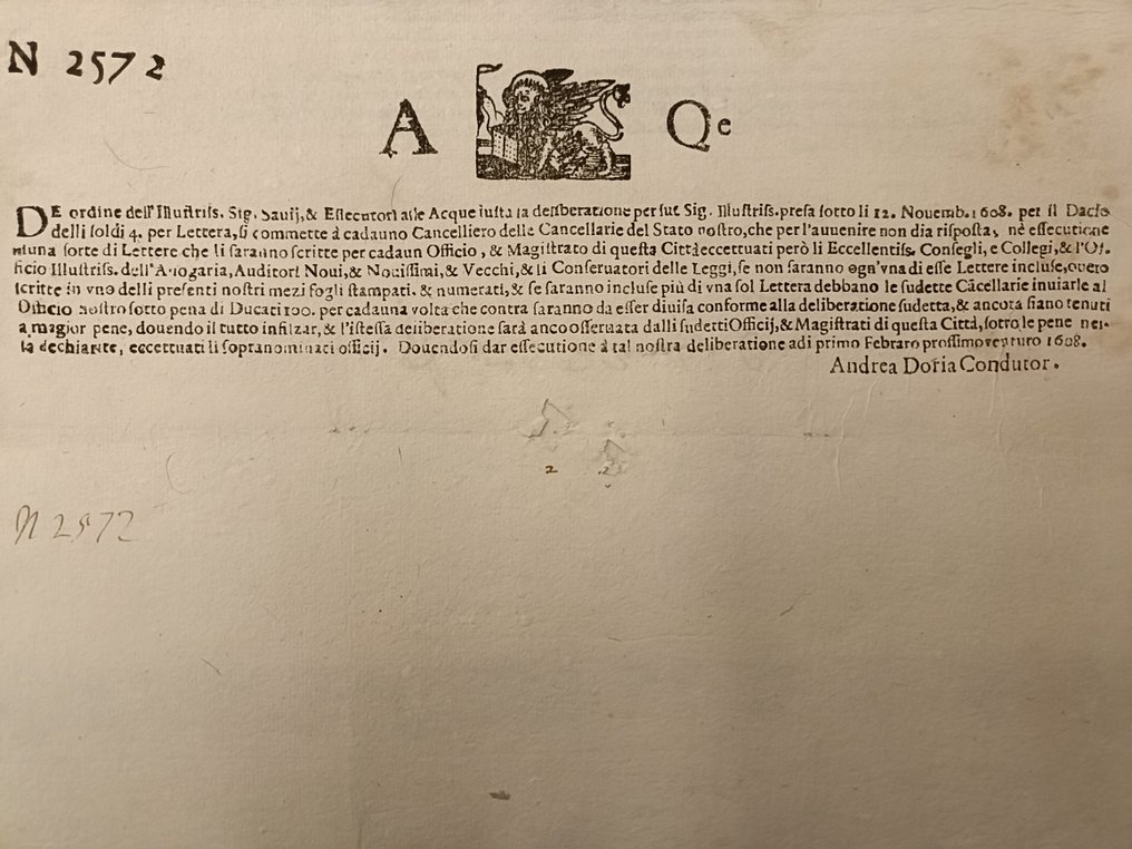 Esecutori delle Acque Venezia - 5 documenti aq aqe con note manoscritte - 1608 #3.2