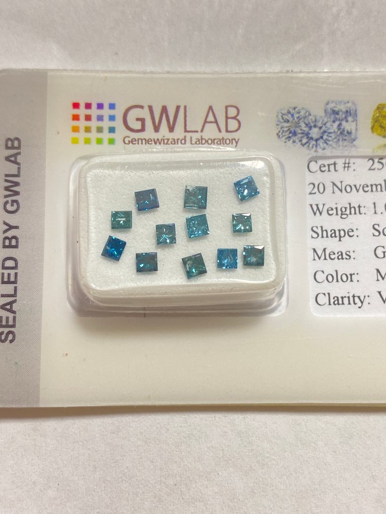 Ohne mindestpreis - 12 pcs Diamant (Farbbehandelt) - 1.02 ct - Quadrat - VS2, I1 - Gemewizard Gemological Laboratory (GWLab) #1.0