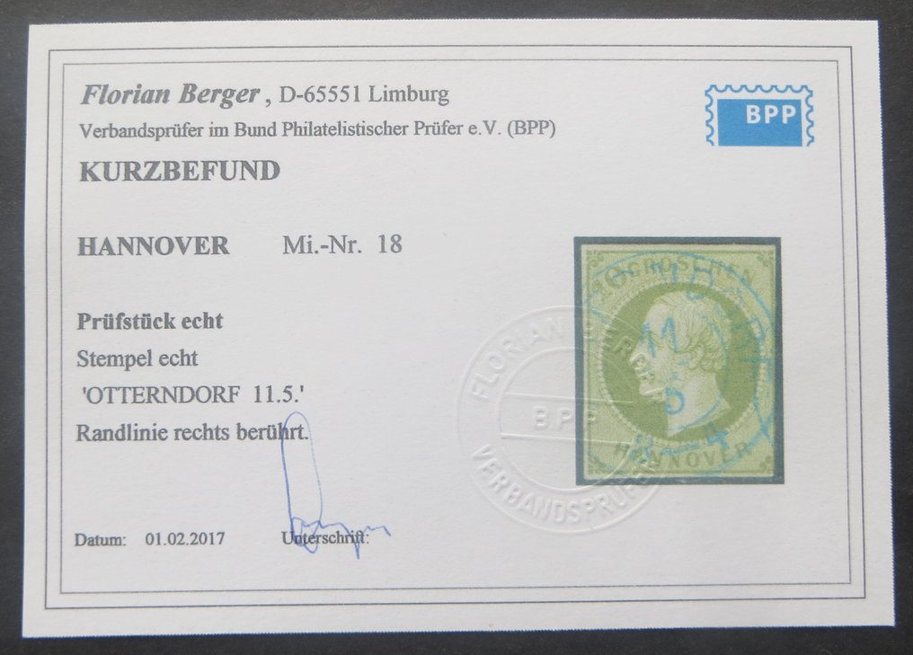德國 - 當地郵政區 1861 - 汉诺威与 Berger BPP 证书 - Michel 18 #2.1