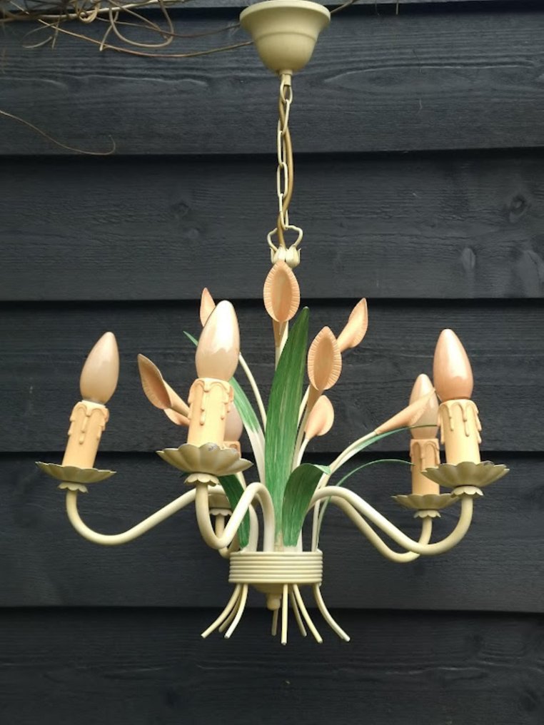 枝形吊灯 - 花卉 - 熟铁 - 托尔吊灯，五臂 #3.2