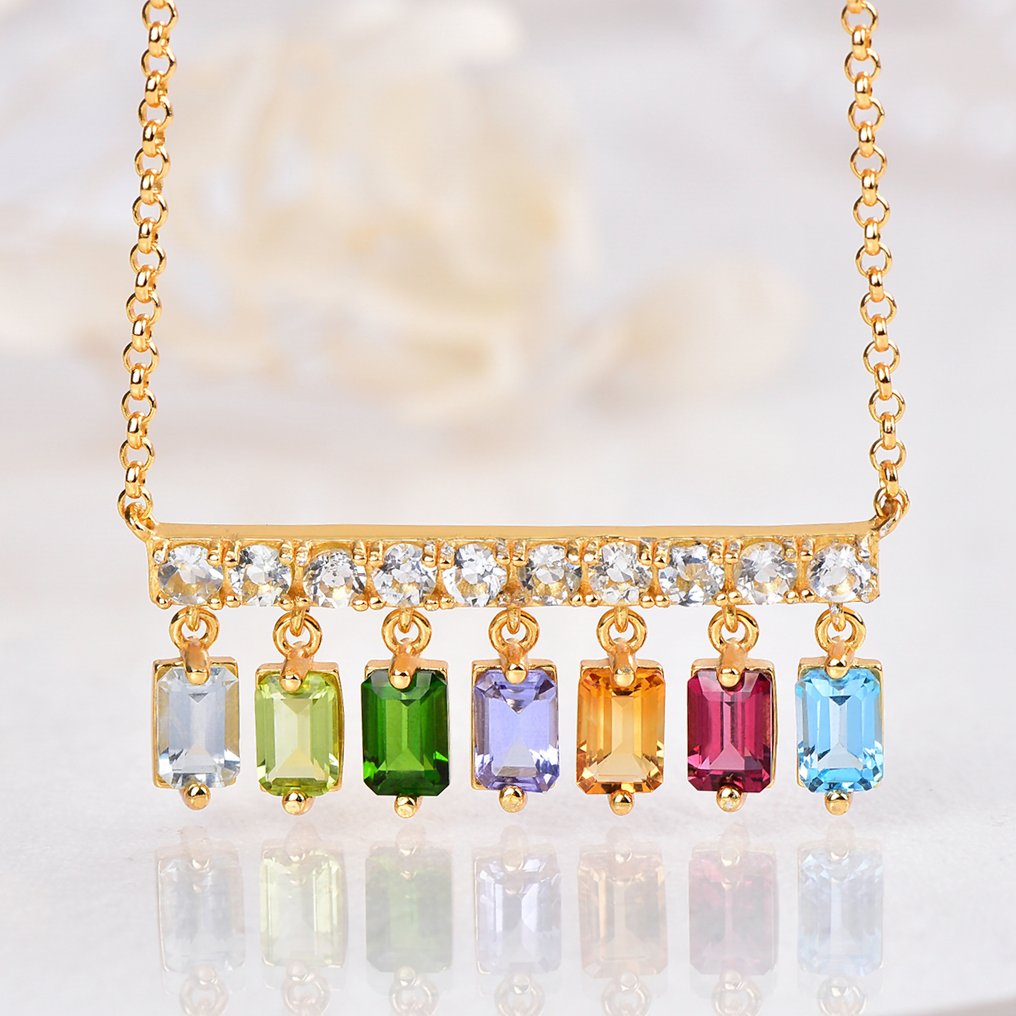 Senza Prezzo di Riserva - Collana Argento - Gemstone miste - Certificato #1.0