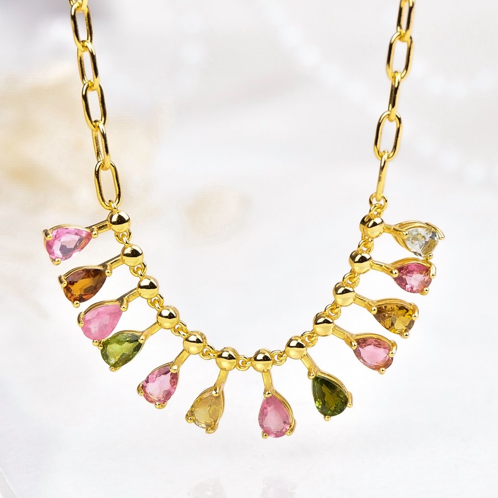 Fără preț de rezervă - Colier Argint - Tourmaline - Certificat #1.0