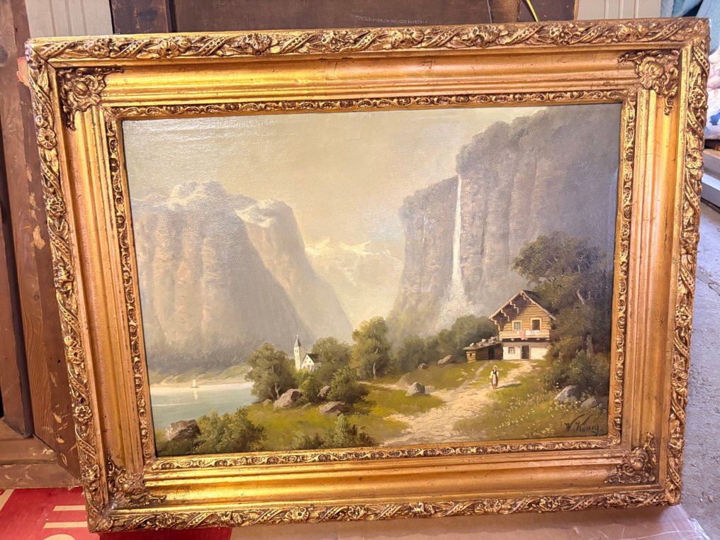 W Koning (XX) - Alpenlandschap Met Rustiek Kader #1.0