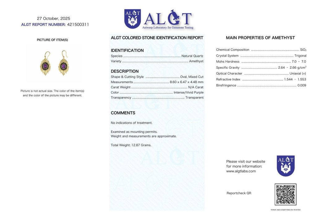 沒有保留價 - 耳環 銀 - 混合宝石 - 认证 #2.1