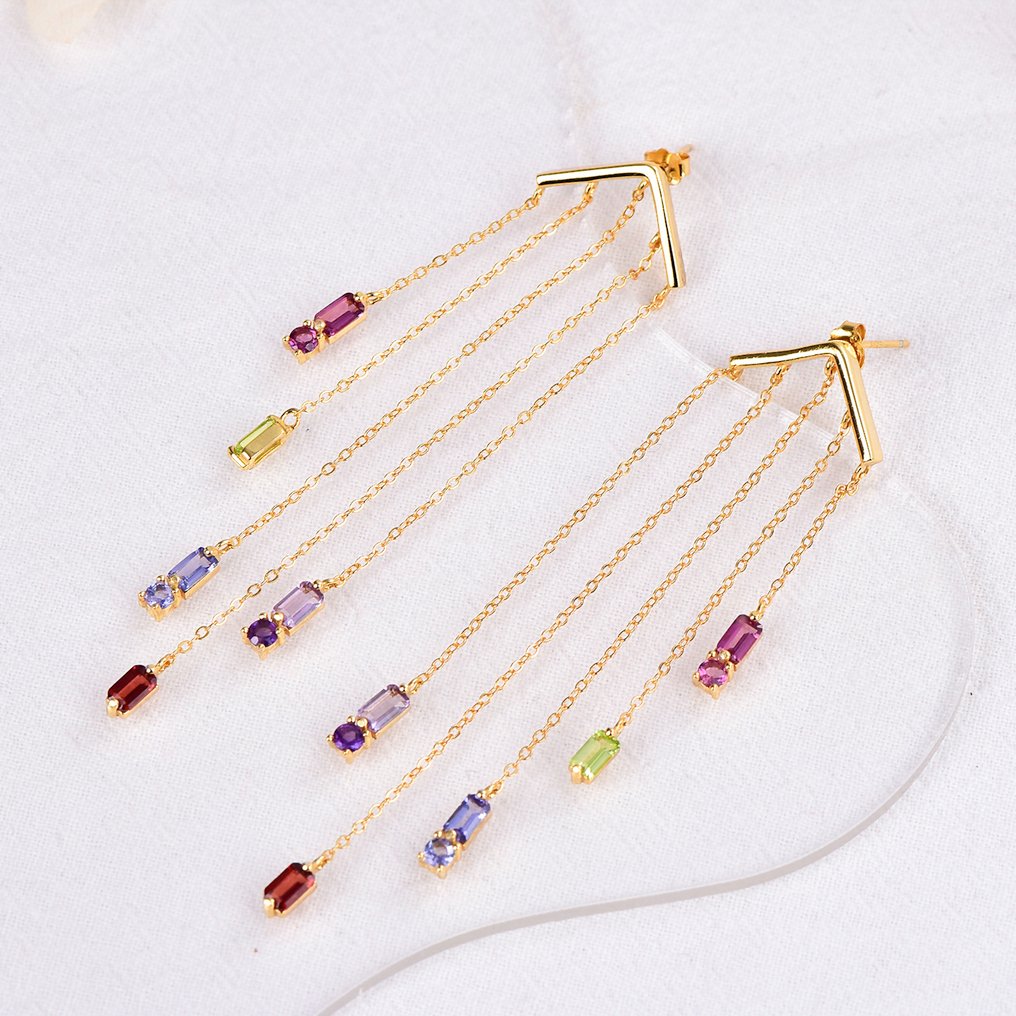 Utan reservationspris - Örhängen Silver - Blandade ädelstenar - Certifierad #4.3