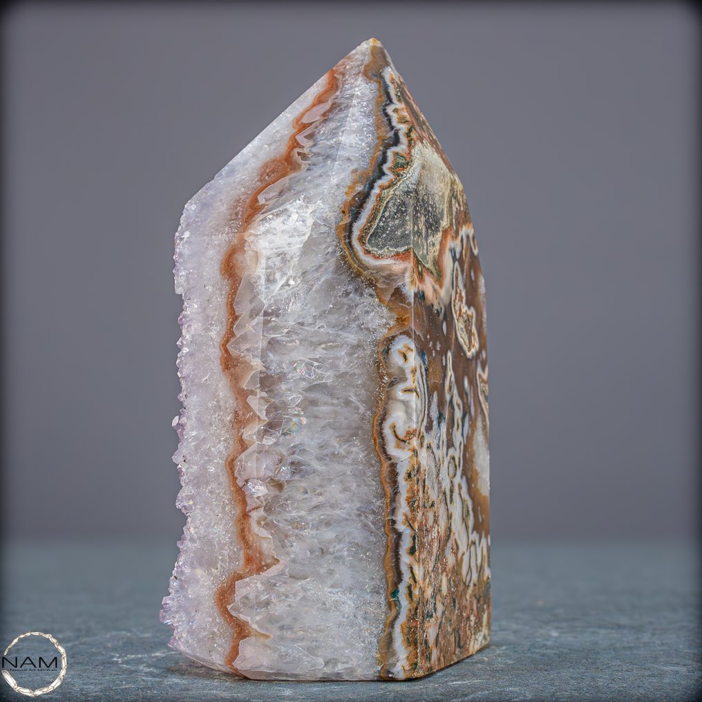 自然的、稀有的紫水晶玛瑙方尖碑 迷人的水晶晶洞与带纹玛瑙的结合- 571.05 g #4.3