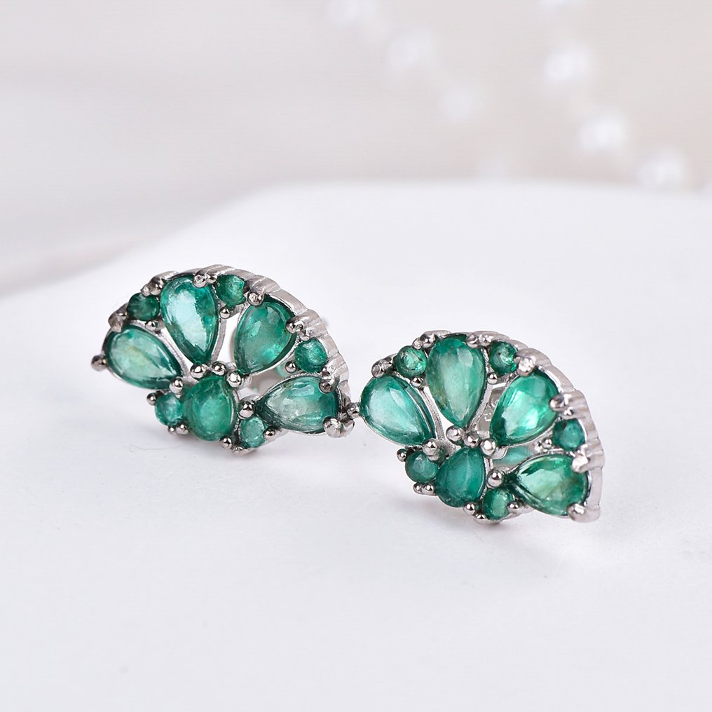 Sin Precio de Reserva - Pendientes Plata - Emerald - Certified #1.0