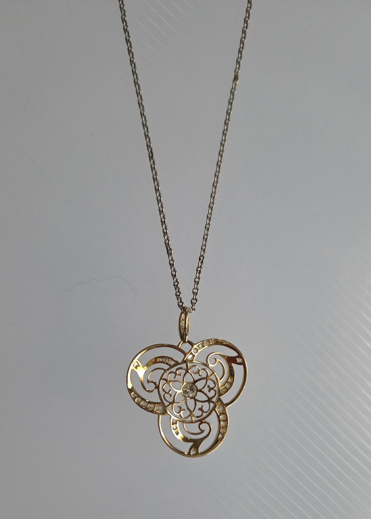 吊坠项链 - 18K包金 白金 - 钻石 - 18K金项链吊坠14 #4.3