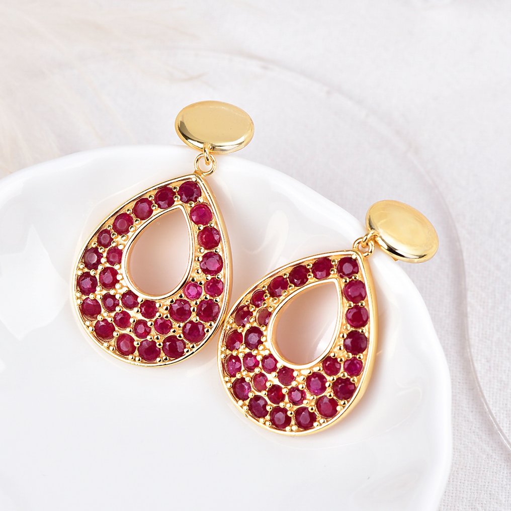 Sans Prix de Réserve - Boucles d'oreilles Argent - Ruby - Certifié #1.0