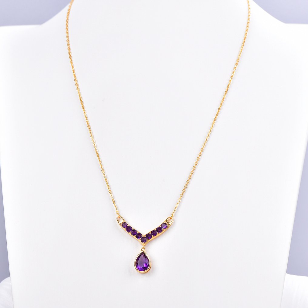 Zonder Minimumprijs - Halsketting Zilver - Amethyst - Certified #1.0