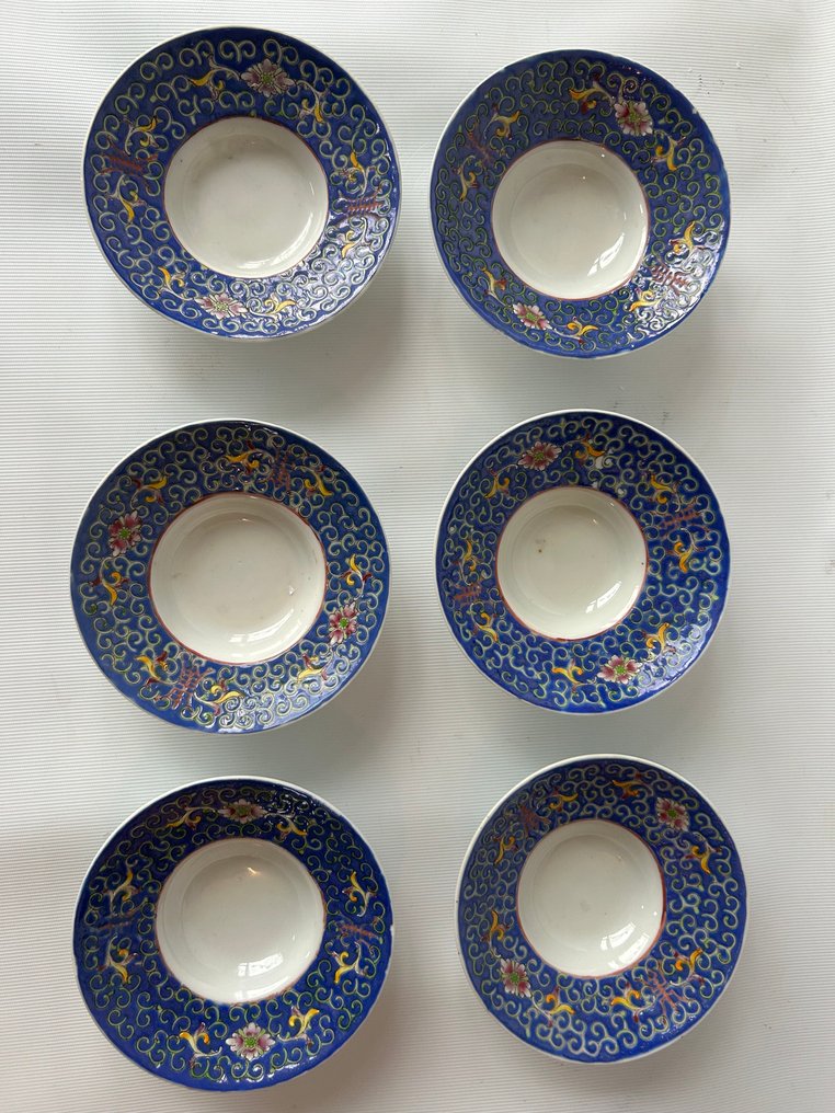 Blauw met roze kop en schotels - Cup and saucer (6) - Kop en schotels - Bone china - 6 cups and saucers #4.3