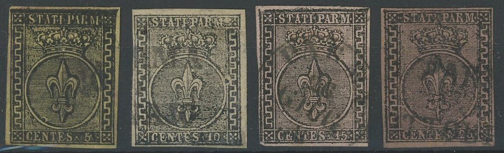 Italian Ancient States - Parma 1852 - The Bourbon lily topped with the ducal crown, the first four values used in the first issue. - Sassone n.1/4 #1.0