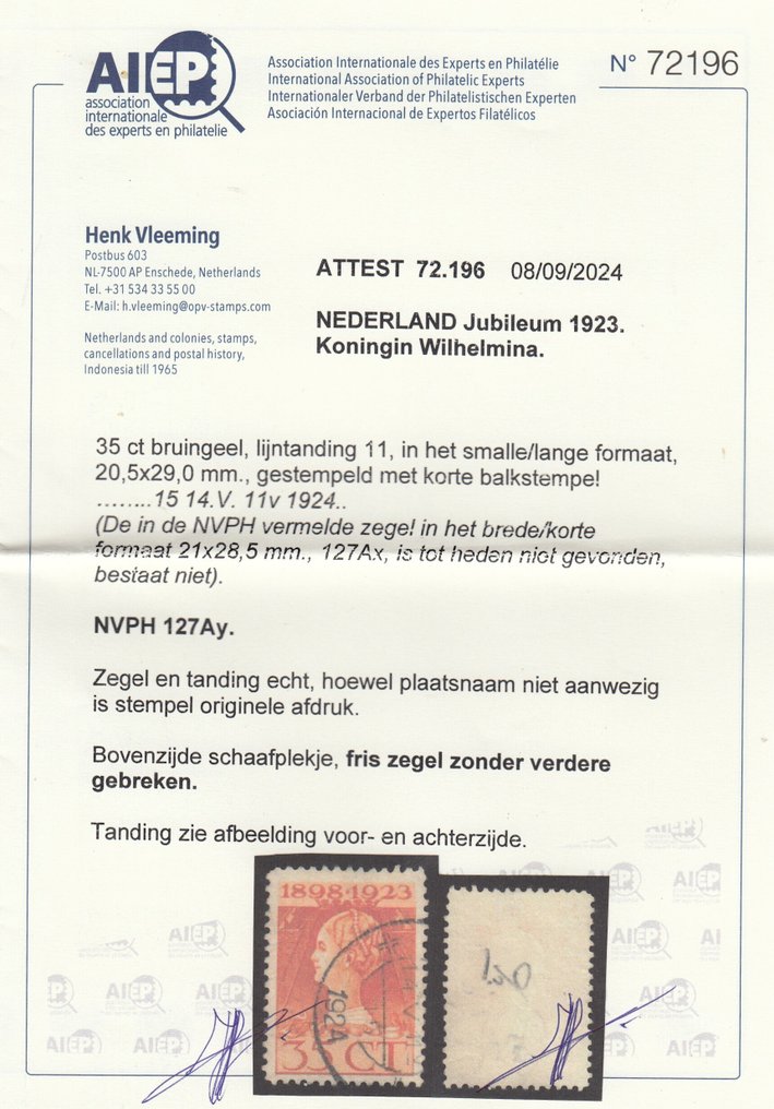 Netherlands 1923 - Government Jubilee, L11 competition - NVPH 127A #2.1