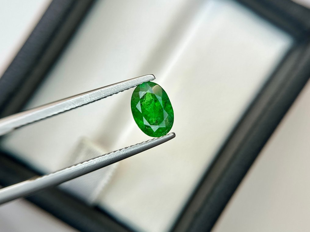 No reserve price - 1 pcs  Green Tsavorite  - 1.38 ct - International Colored Gemstone Association (ICA GemLab) - AMAZING SPARKLE GREEN #2.1