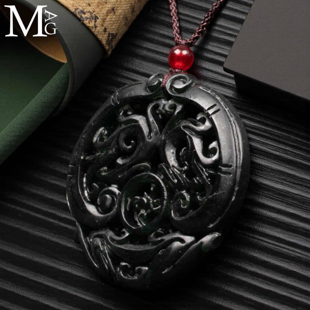 Hand-Carved Nephrite Jade Pendant - Height: 52 mm - Width: 52 mm- 28 g #3.2