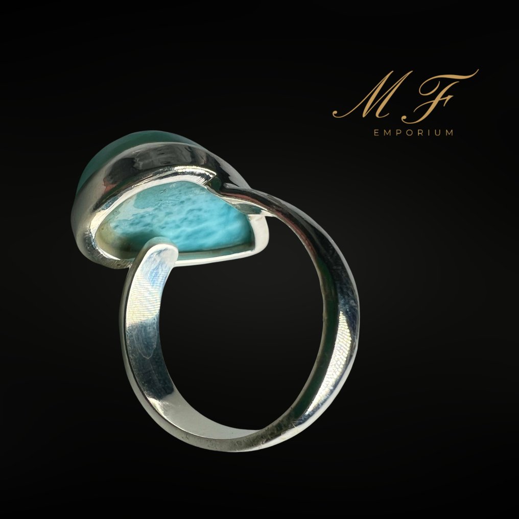 Αποκλειστική δαχτυλίδι με Larimar - σερβιρισμένο σε 925 ασήμι ροδιού. Ασήμι 925- 8.9 g - (1) #3.2