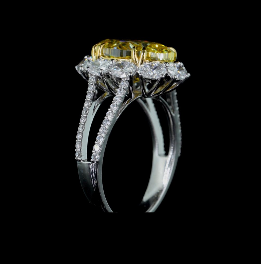 Δαχτυλίδι - 14 καράτια Λευκός χρυσός -  7.14ct. tw. Κίτρινο Διαμάντι (Διαμάντια εργαστηριακής καλλιέργειας με φανταχτερά χρώματα) - Διαμάντι #2.1